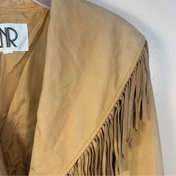 VTG LNR Soft Leather Western Tassel Fringe Waist Drawstring Jacket - Picture 3 of 16